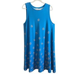 Loft Outlet Women's Blue Floral Sleeveless Swing Dress XL Rayon Spandex Stretch
